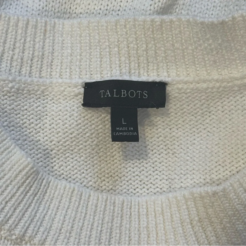 Talbots - White 100% Cotton - Puff Sleeve - Cable Knit Sweater - Large - Picture 7 of 10